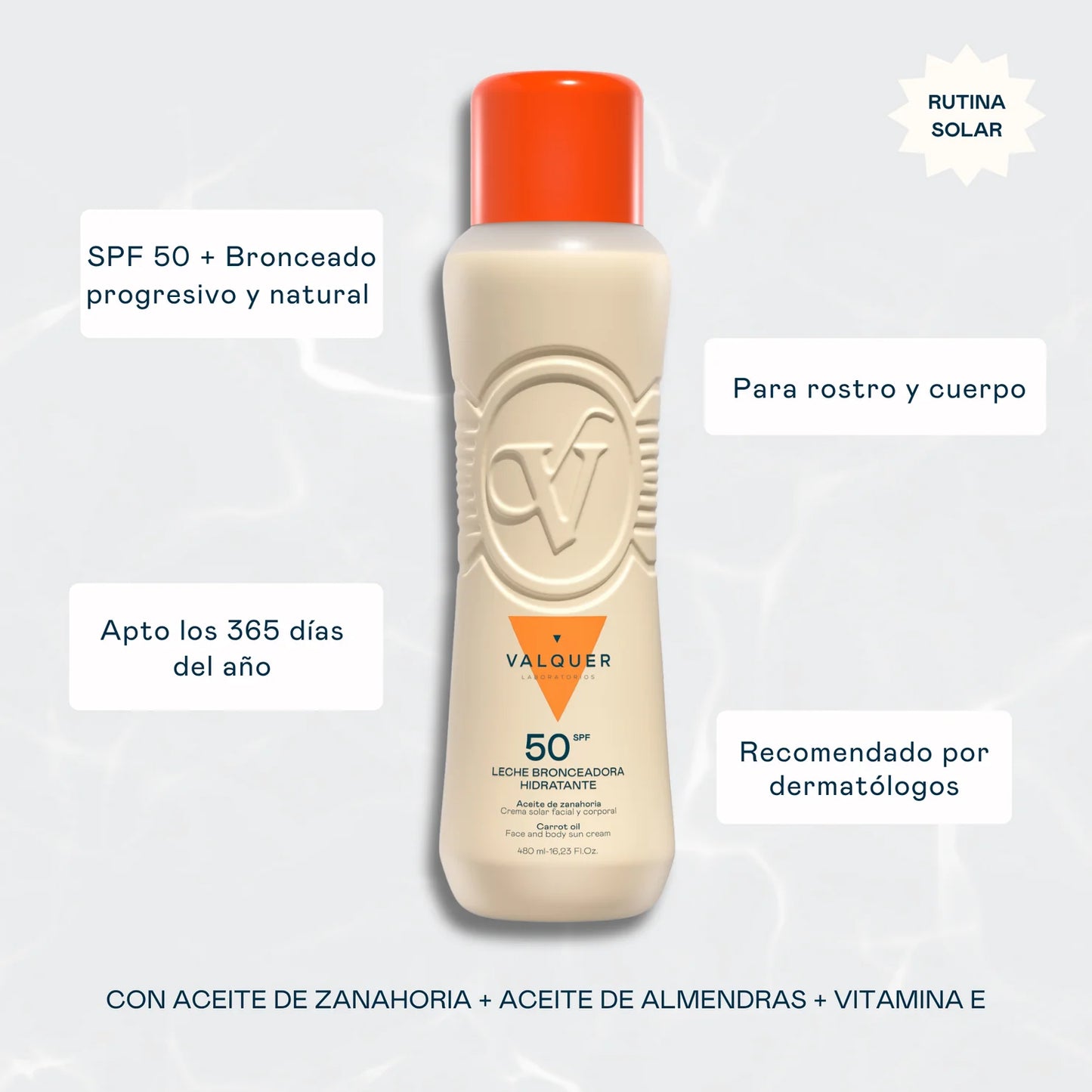Leche Hidratante Bronceadora de Zanahorias Facial y Corporal SPF 50 – 480 ml